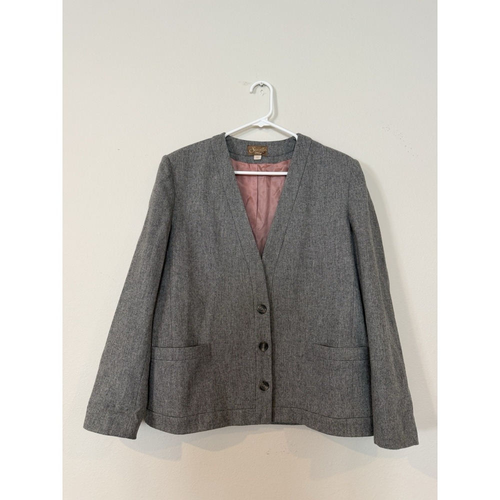 Saville Vintage Women's Blazer Size 16 Suit Jacket Gray 80% Wool 20% Poly